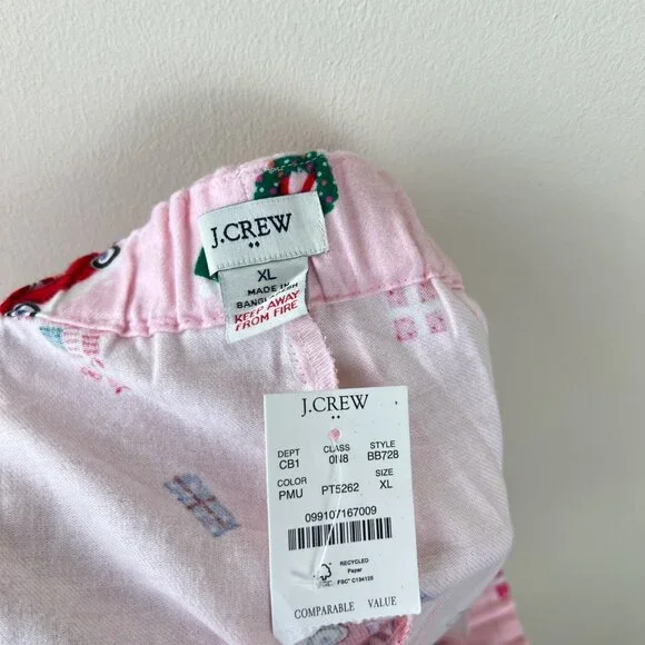 NWT J. Crew Factory Pink Holiday Printed Flannel Pajama Pants - Picture 4 of 6